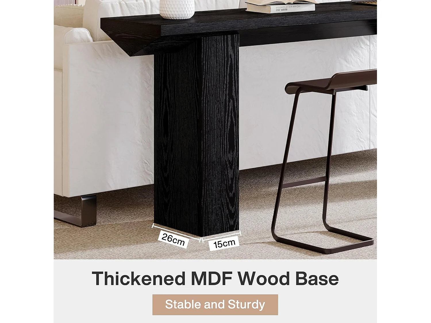 Mesa de consola para entrada, mesa de sofá larga y estrecha negra de 160 cm