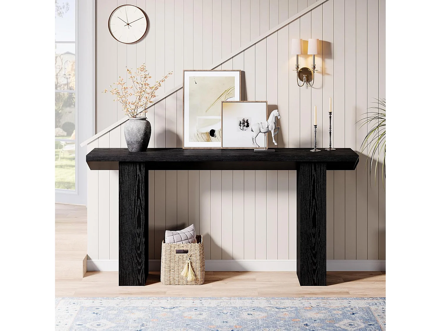 Mesa de consola para entrada, mesa de sofá larga y estrecha negra de 160 cm