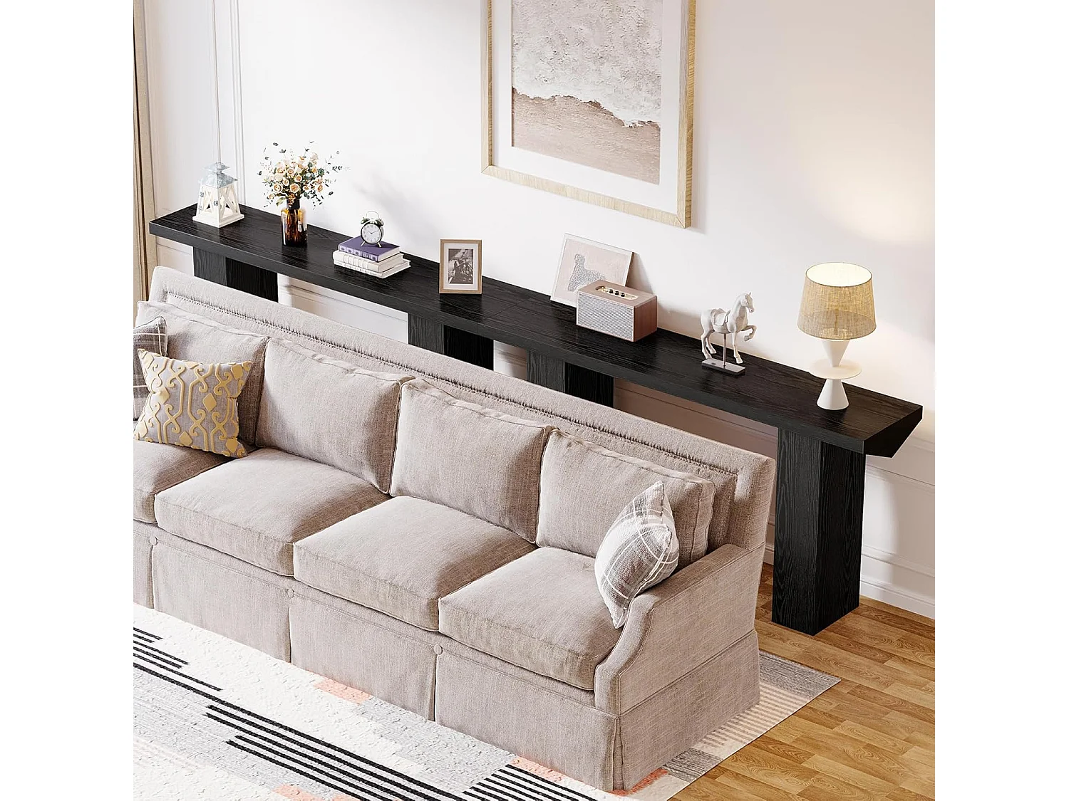 Mesa de consola para entrada, mesa de sofá larga y estrecha negra de 160 cm