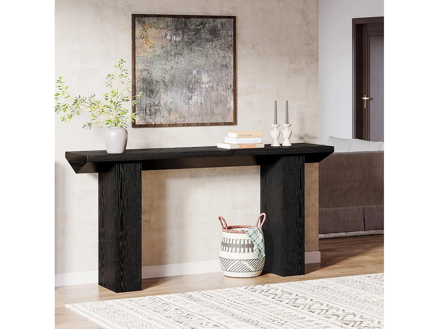 Mesa de consola para entrada, mesa de sofá larga y estrecha negra de 160 cm