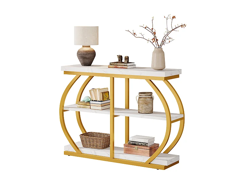 Console de 105 cm, table d'entrée industrielle à 3 niveaux avec structure métallique arquée