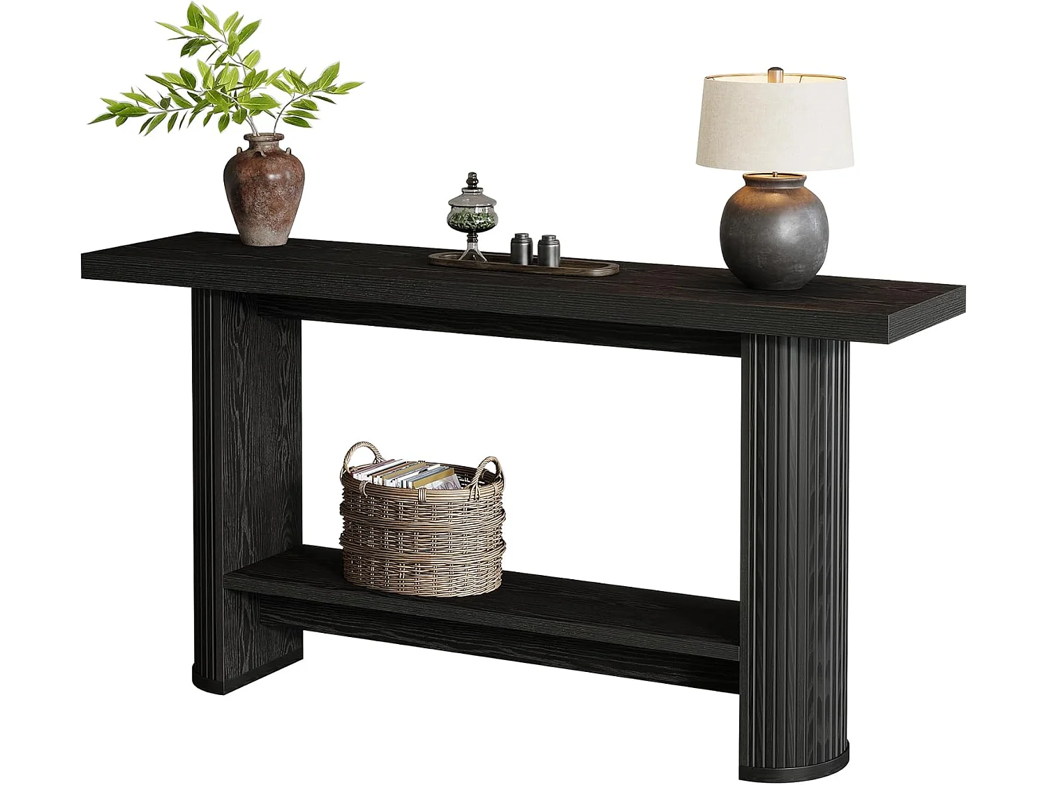 Console étroite de 140 cm avec étagère de rangement, style rustique, idéale pour une entrée ou comme table basse.