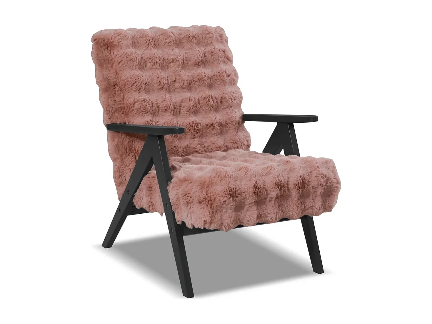 Fauteuil Capri - Tissu Bouclette Rose Sale (Dirty Pink) - Pieds Noirs - Design Moderne