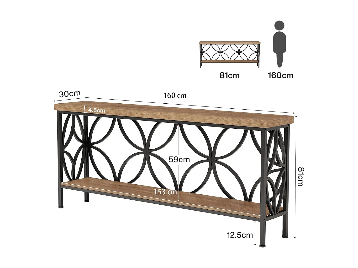 Mesa de Console com Prateleira  Mesa de Sofá Estreita de 160cm  Mesa de Corredor