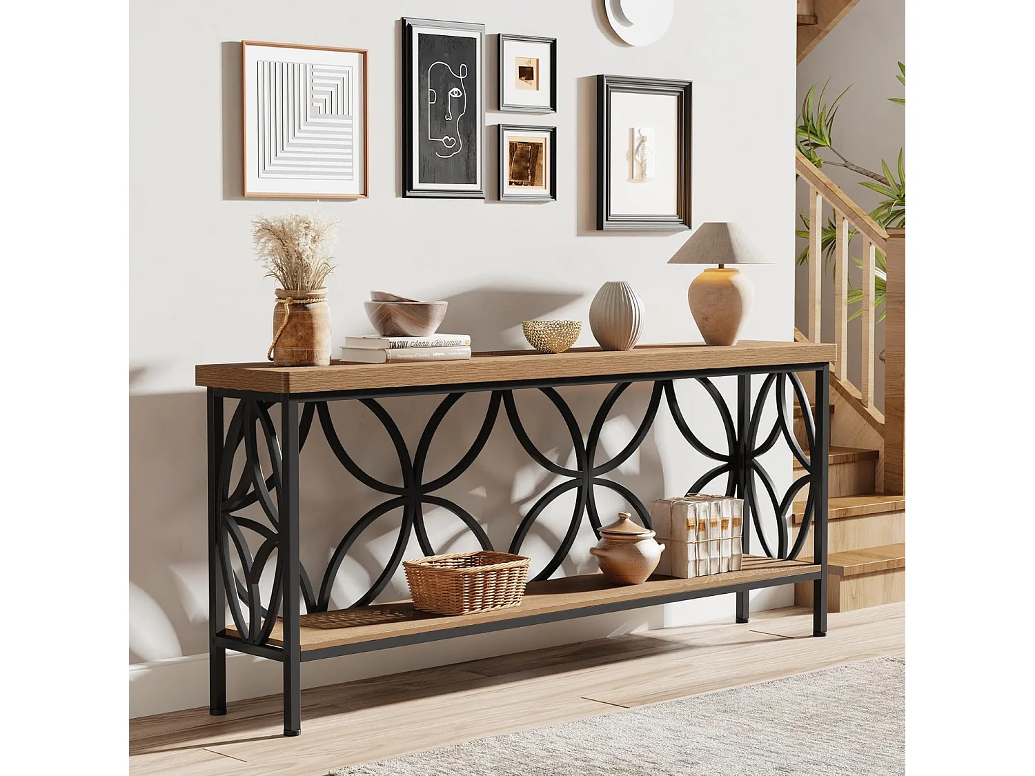 Mesa de Console com Prateleira  Mesa de Sofá Estreita de 160cm  Mesa de Corredor