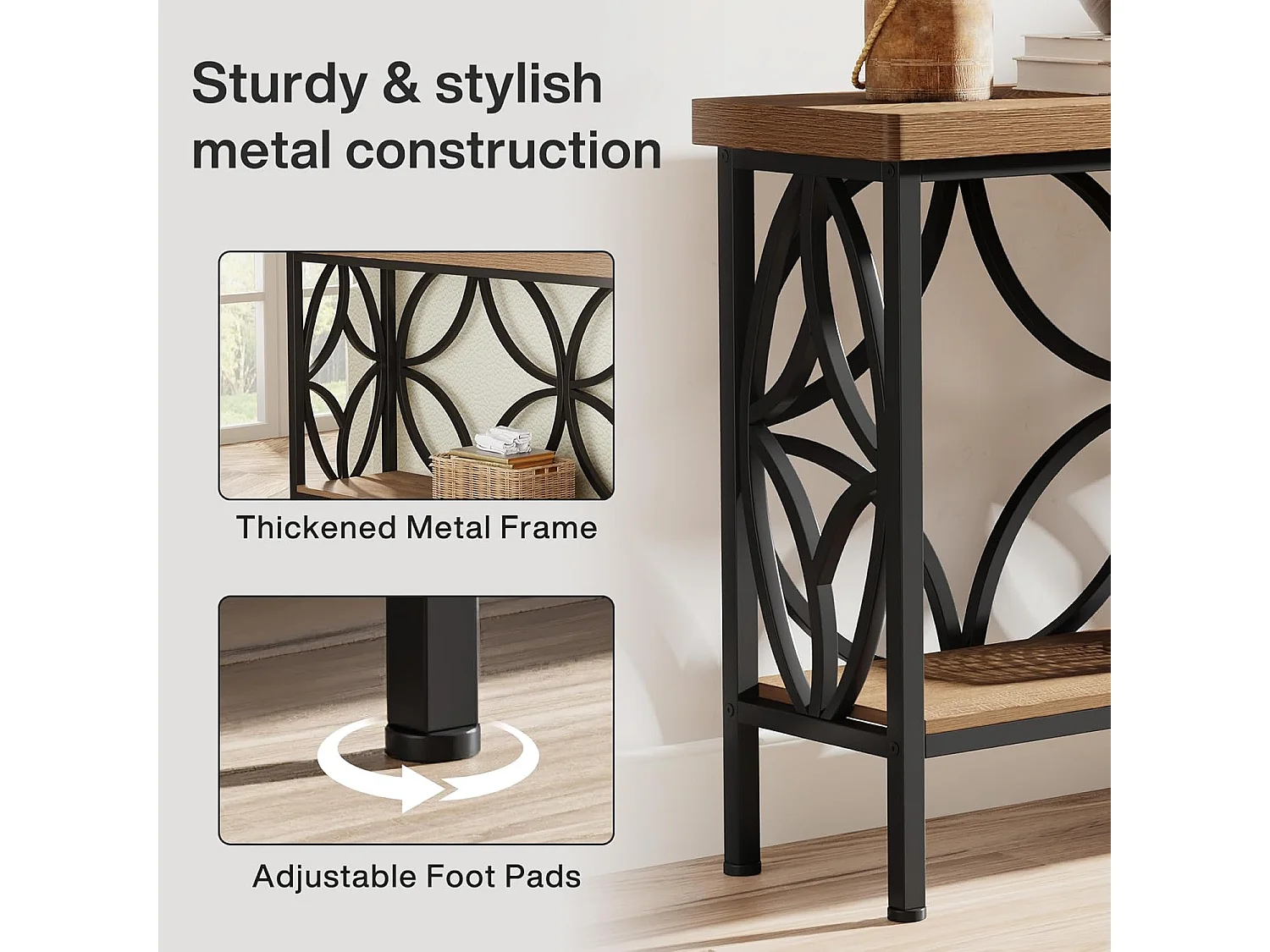 Mesa de Console com Prateleira  Mesa de Sofá Estreita de 160cm  Mesa de Corredor