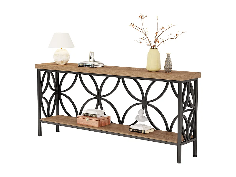 Mesa de Console com Prateleira  Mesa de Sofá Estreita de 160cm  Mesa de Corredor