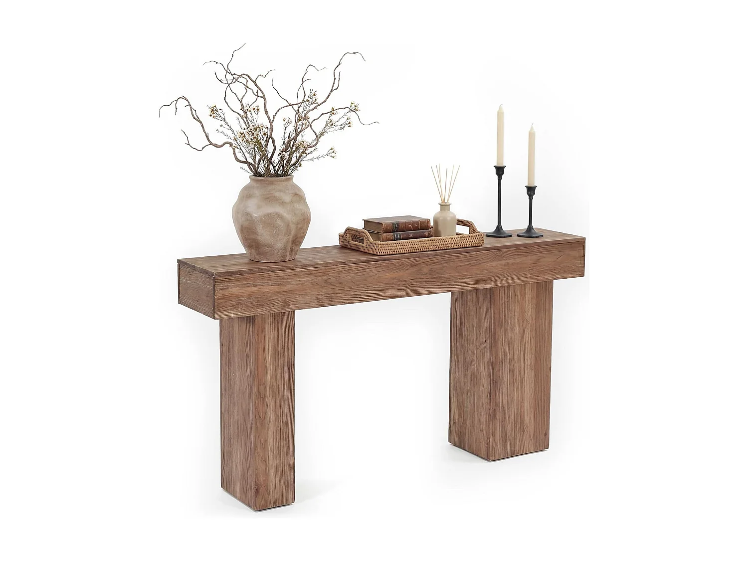 Mesa de Consola de Madeira Sólida, Mesa de Sofá Rural de 160cm Atrás do Sofá com Pernas Artísticas