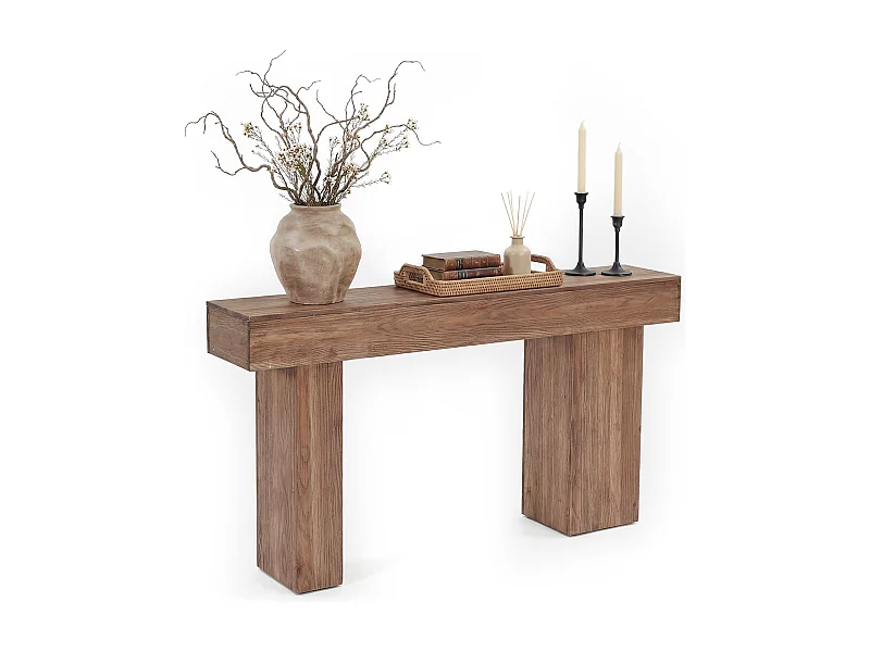Mesa de Consola de Madeira Sólida, Mesa de Sofá Rural de 160cm Atrás do Sofá com Pernas Artísticas