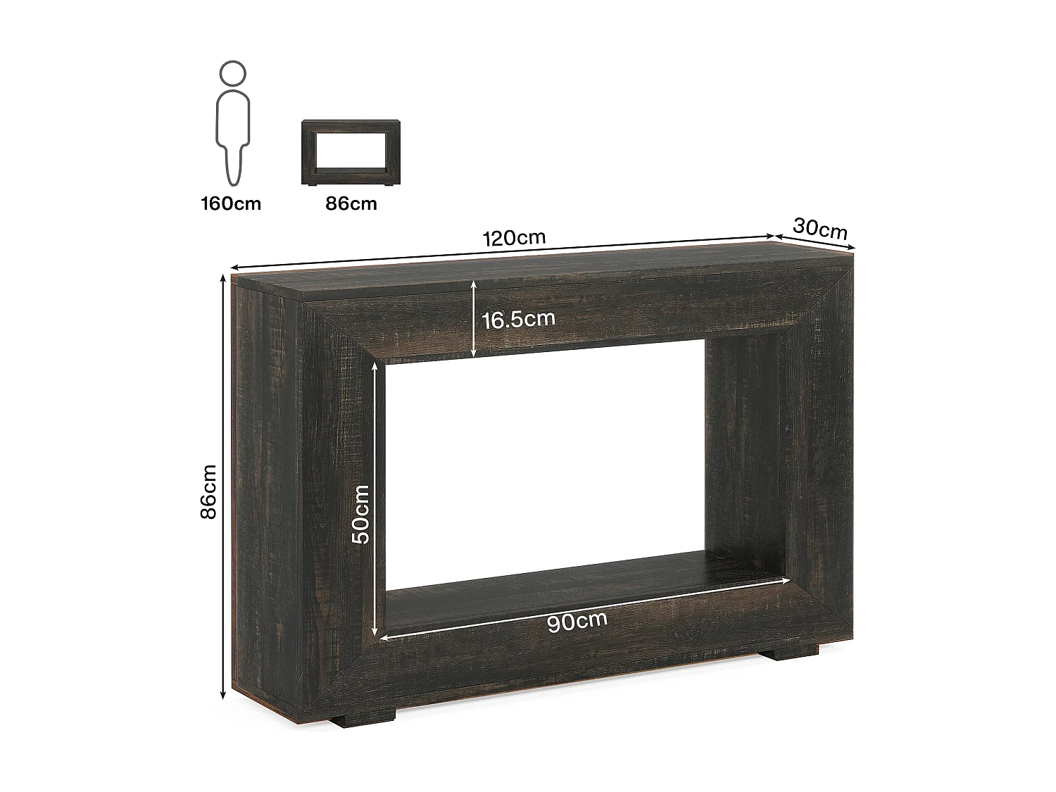 Mesa de Consola de 120cm, Mesa de Sofá com Armazenamento, Mesa Moderna de Entrada para Corredor Preta