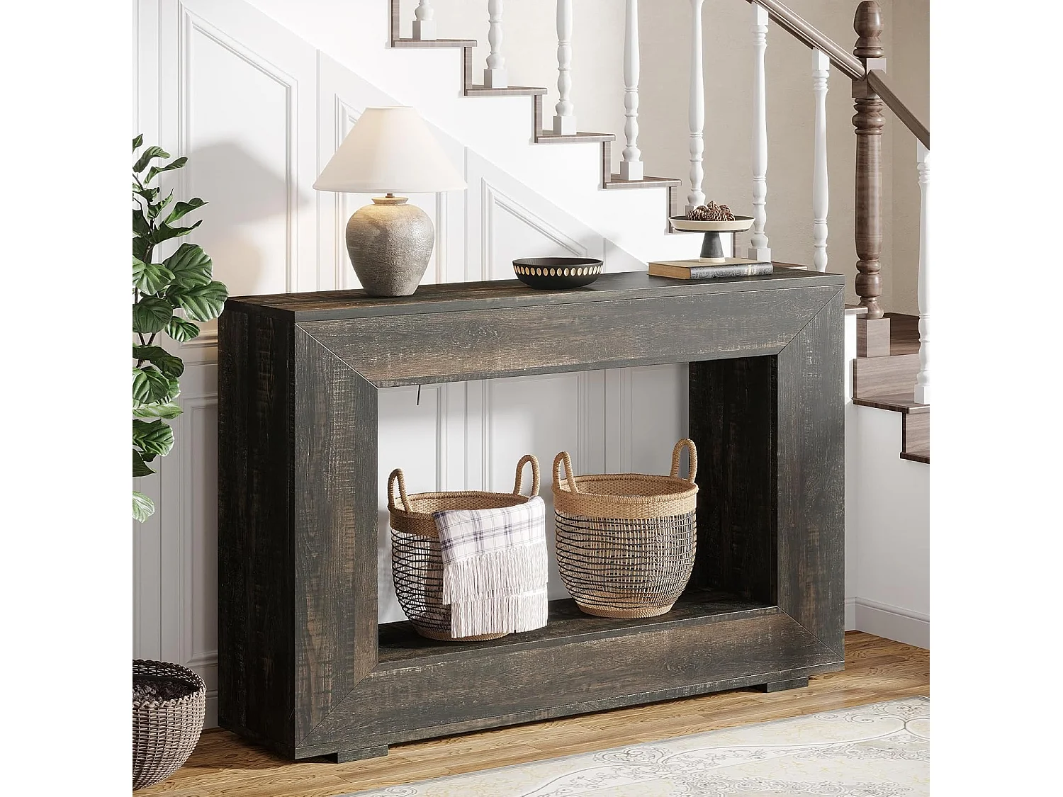 Mesa de Consola de 120cm, Mesa de Sofá com Armazenamento, Mesa Moderna de Entrada para Corredor Preta