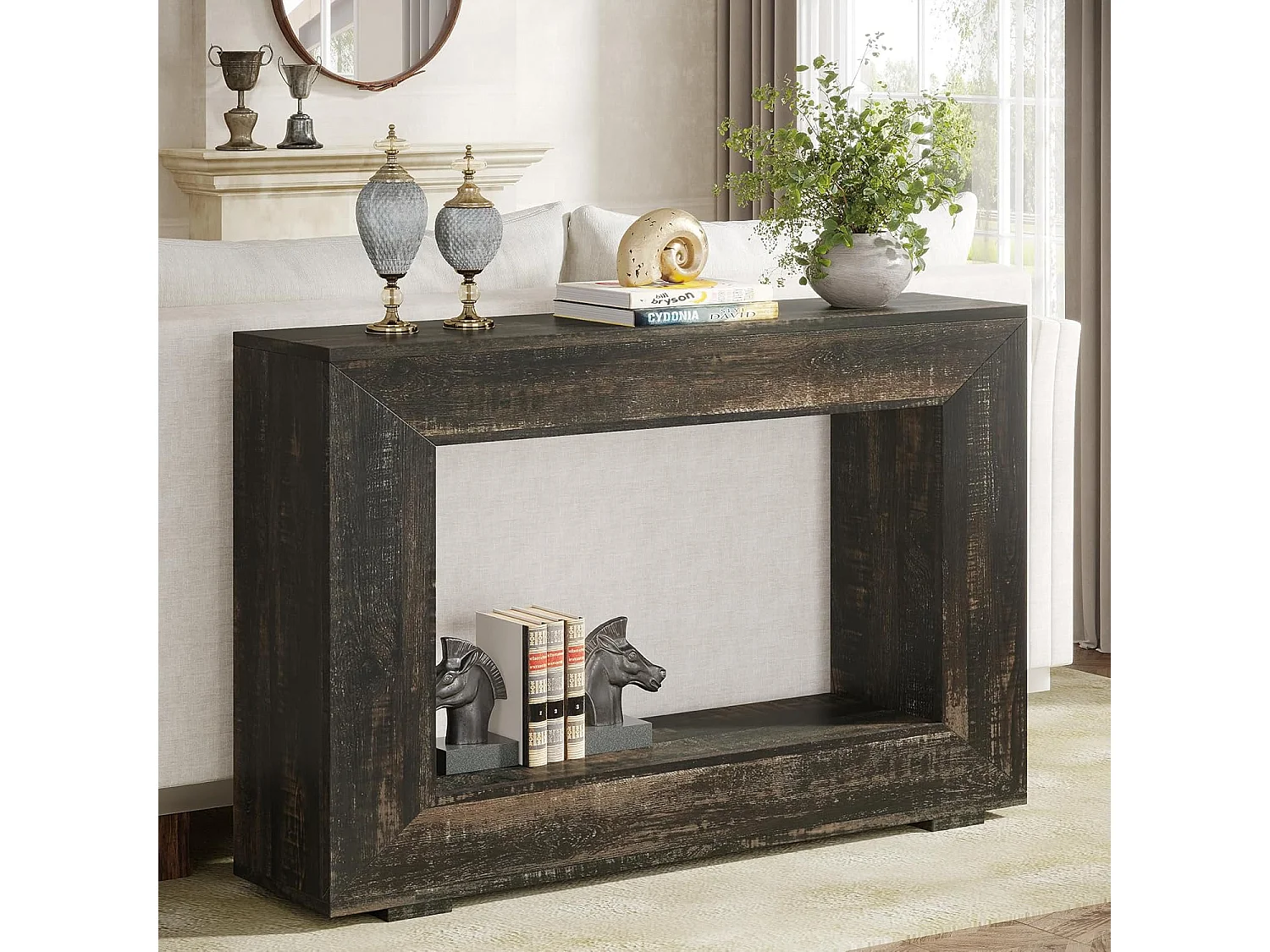 Mesa de Consola de 120cm, Mesa de Sofá com Armazenamento, Mesa Moderna de Entrada para Corredor Preta