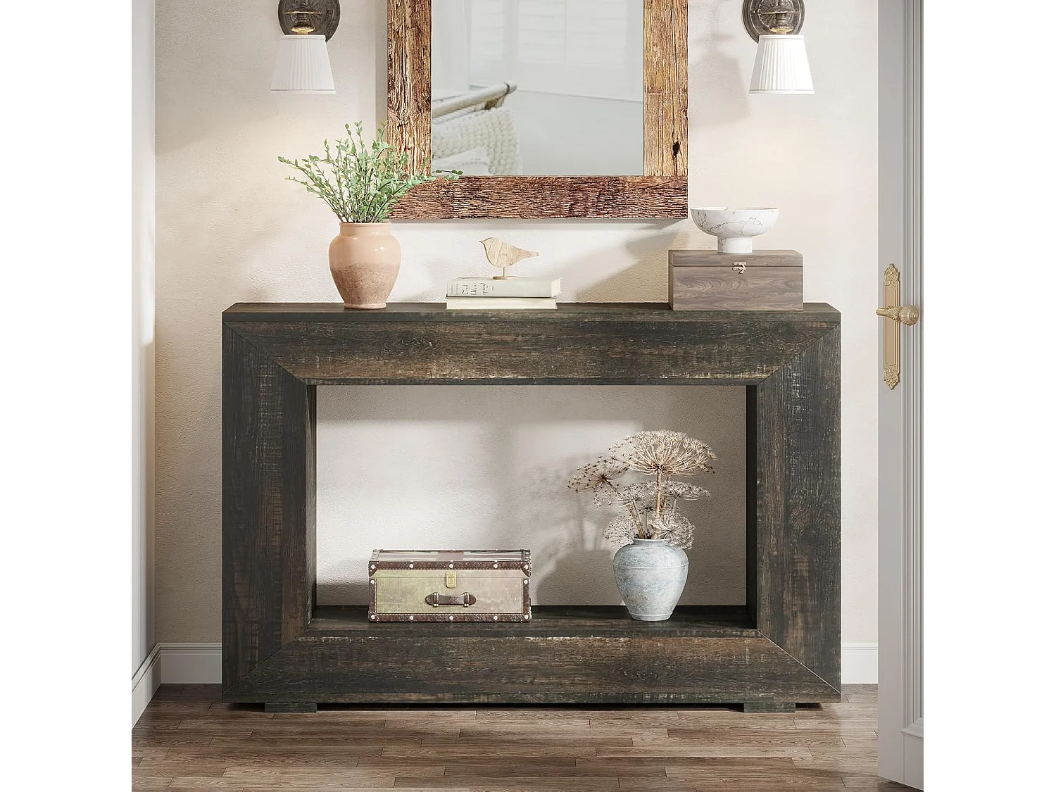 120cm Konsole, Sofa-Tisch mit Stauraum, moderner Eingangstisch für Flur Schwarz