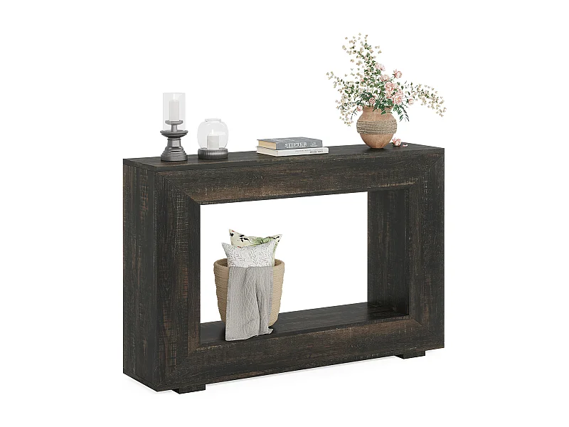 Mesa de Consola de 120cm, Mesa de Sofá com Armazenamento, Mesa Moderna de Entrada para Corredor Preta