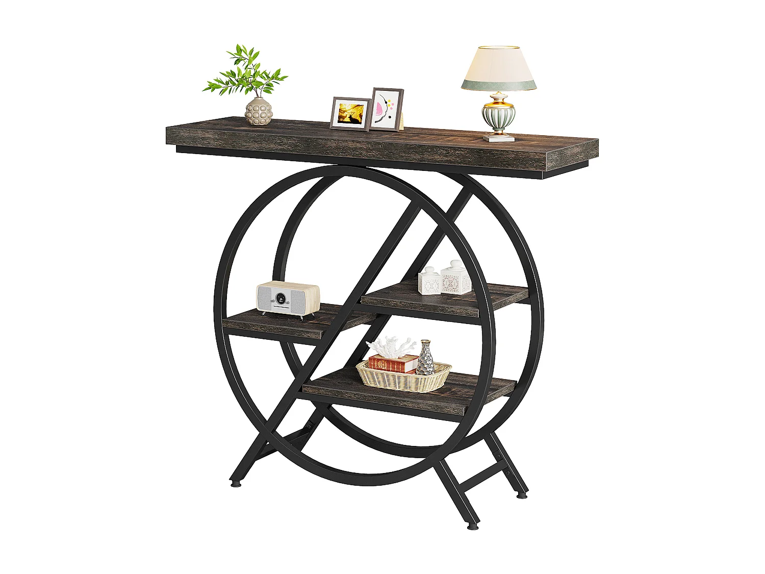 Console à 4 niveaux, table d'entrée de 100 cm avec structure métallique géométrique