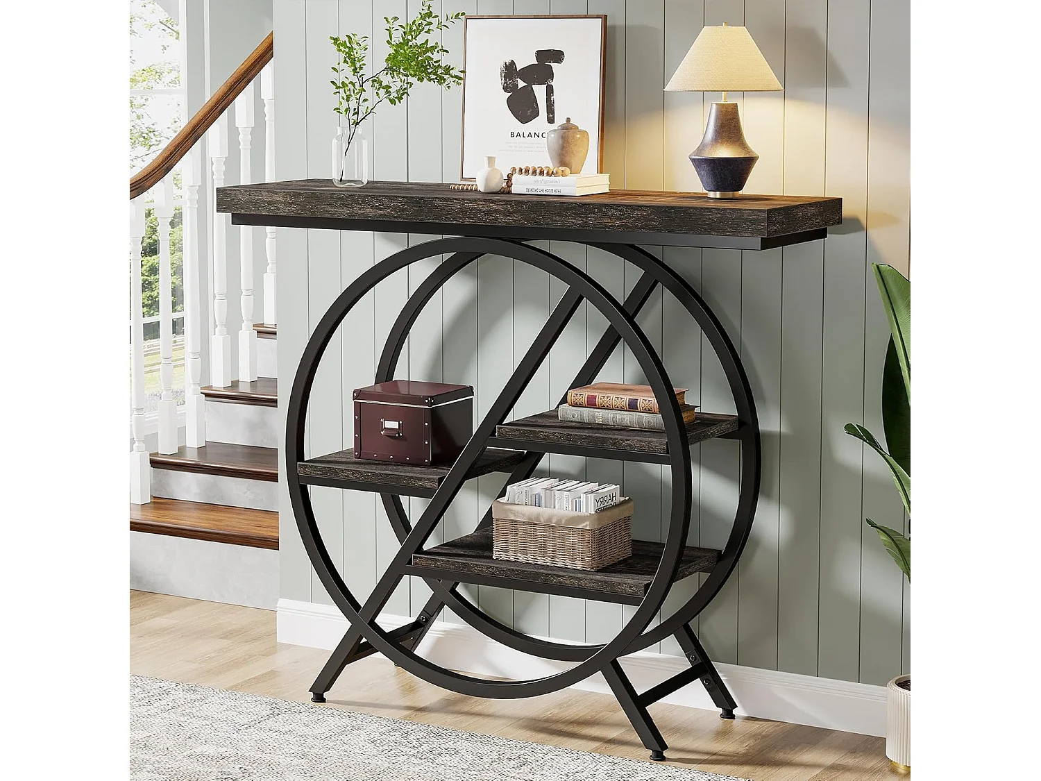 Console à 4 niveaux, table d'entrée de 100 cm avec structure métallique géométrique