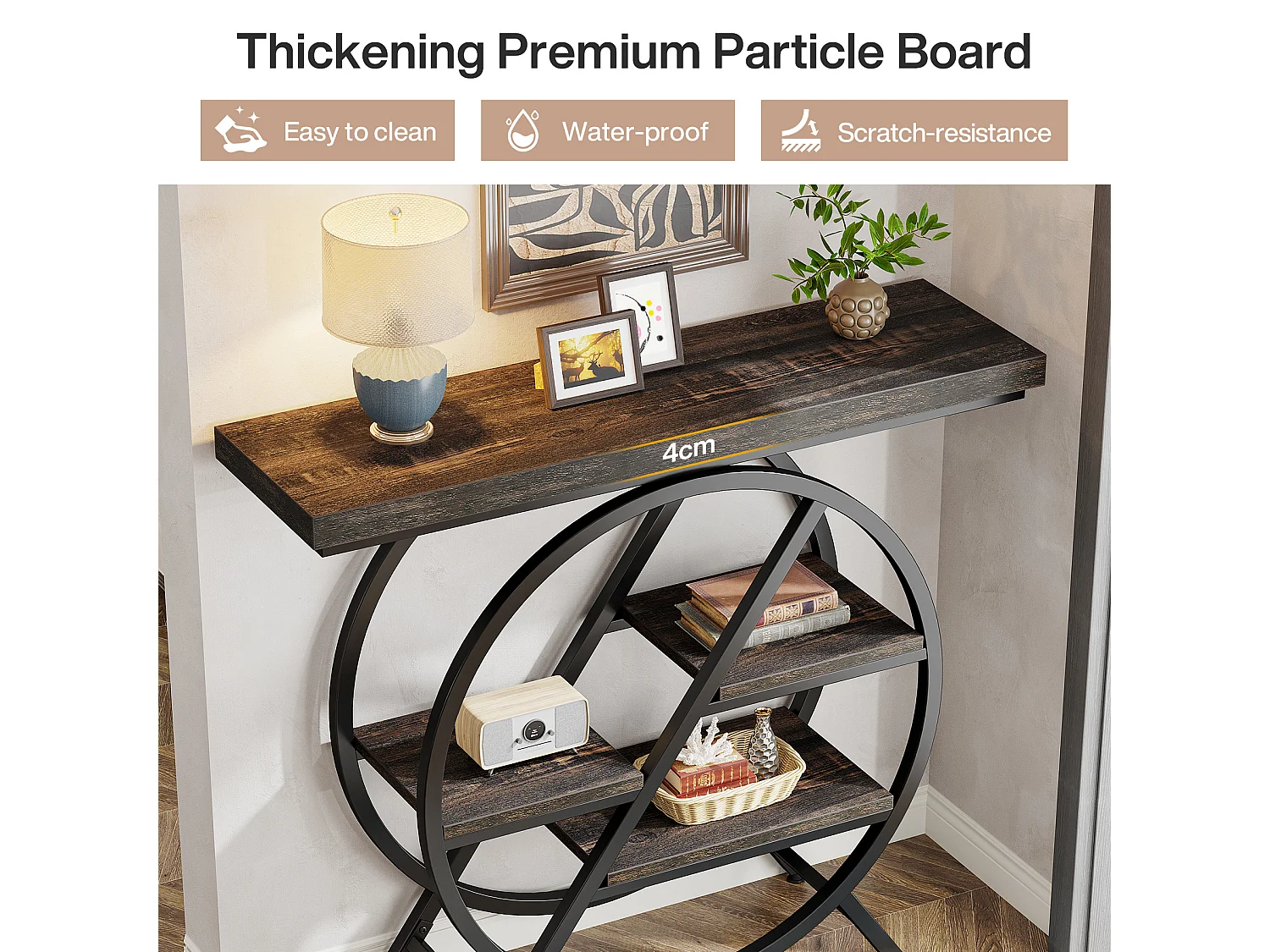 Console à 4 niveaux, table d'entrée de 100 cm avec structure métallique géométrique