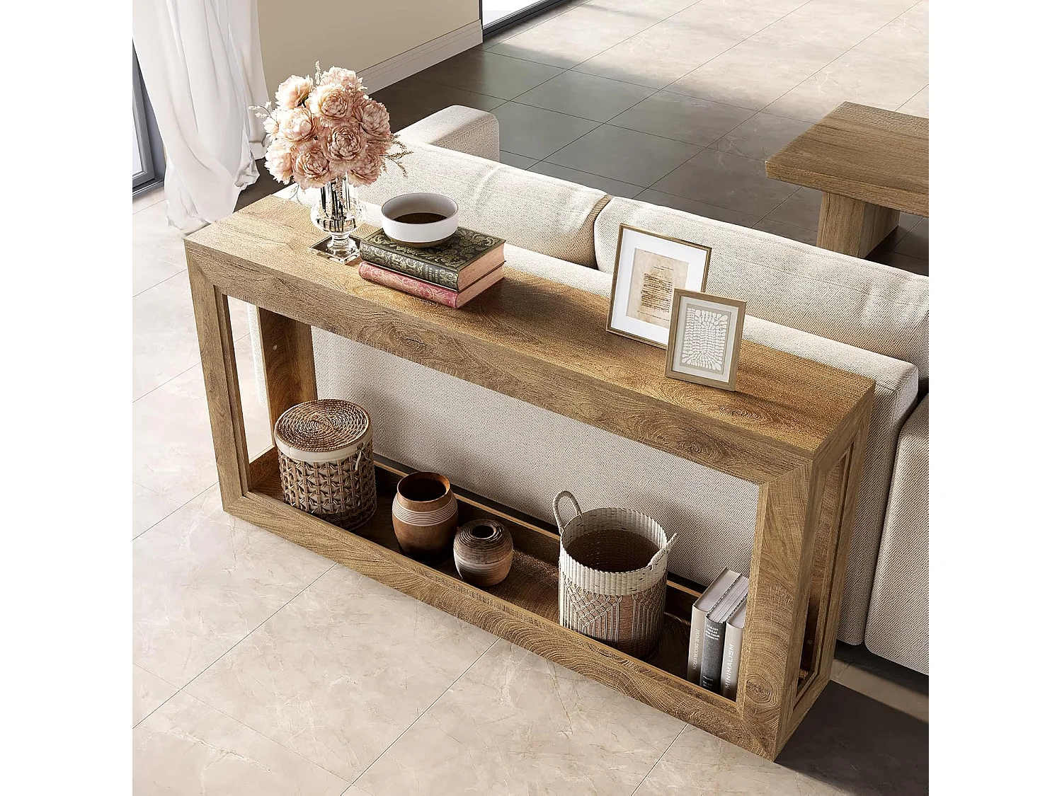 Mesa de Consola Estreita de 160cm, Mesa Longa para Sofá Atrás do Sofá, Mesa Moderna de Entrada