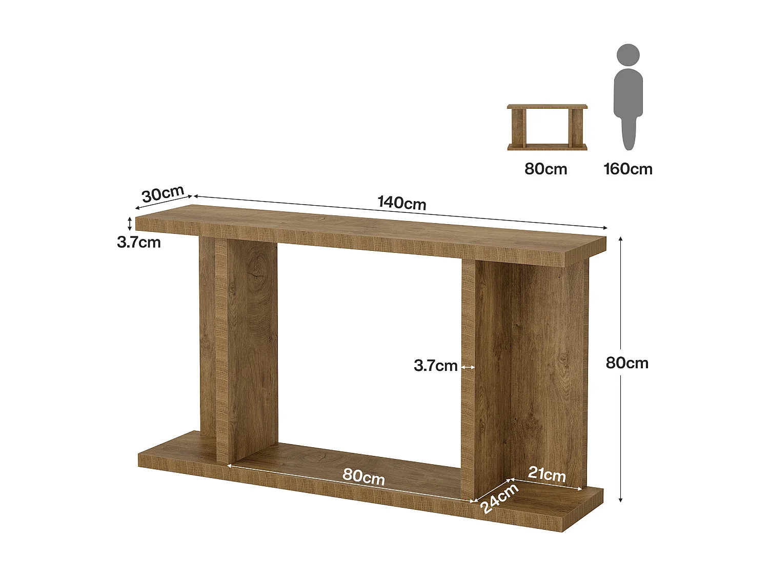 Mesa de Console 160 x 30 x 85 cm Mesa de Sala de Estar com Base em Forma de U 2 Andares