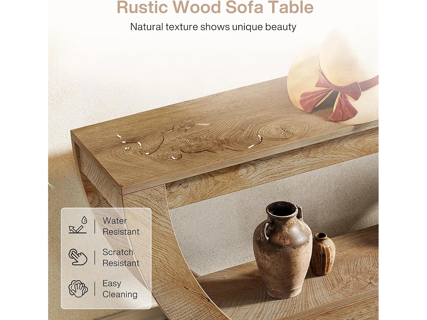 Console de 160 cm de long, table d'entrée de style campagnard avec 2 étagères de rangement