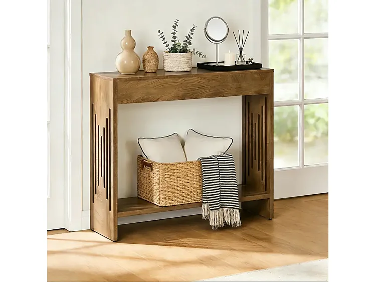 Mesa de Console Tribesigns para Atrás do Sofá 105cm, Mesa Pequena Rustica de 2 Andares com Prateleiras de Armazenamento