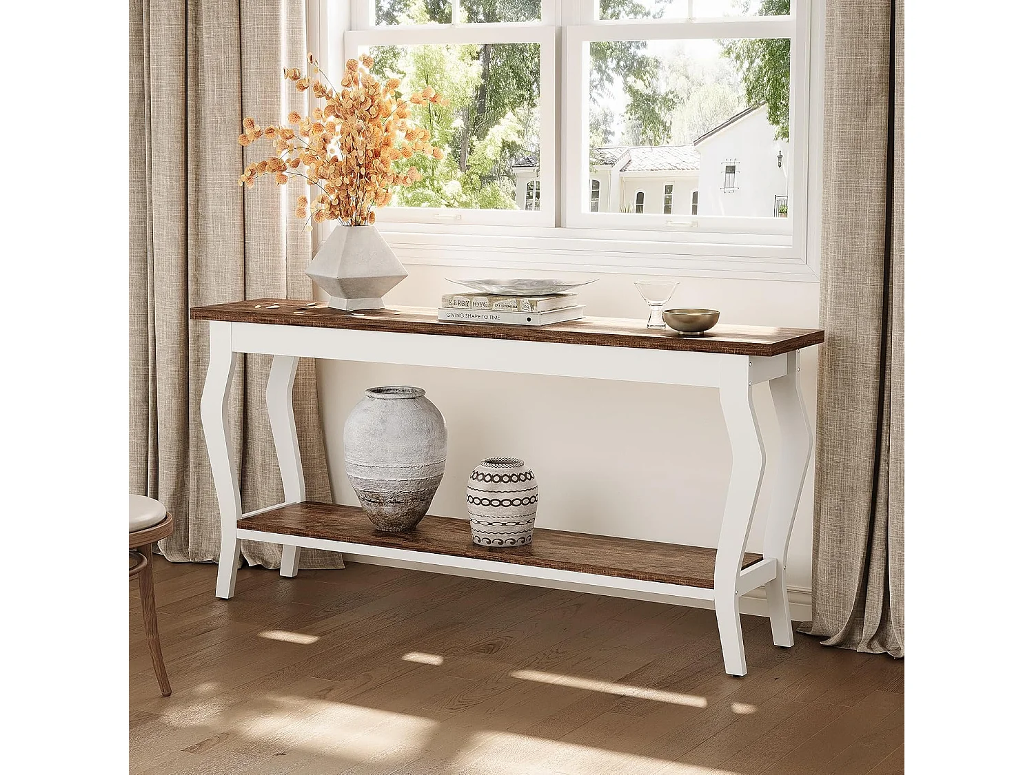 Mesa de Console de 180cm de Comprimento, Mesa de Sofá Vintage de 2 Camadas Behind The Couch