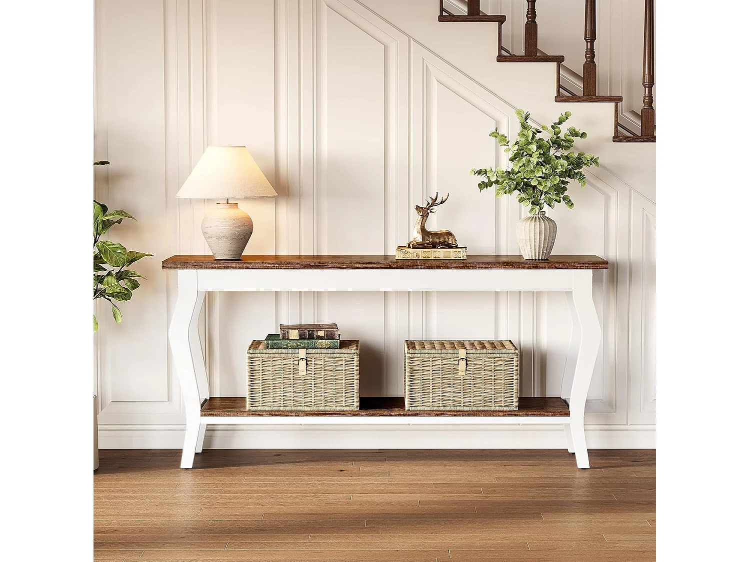 Mesa de Console de 180cm de Comprimento, Mesa de Sofá Vintage de 2 Camadas Behind The Couch