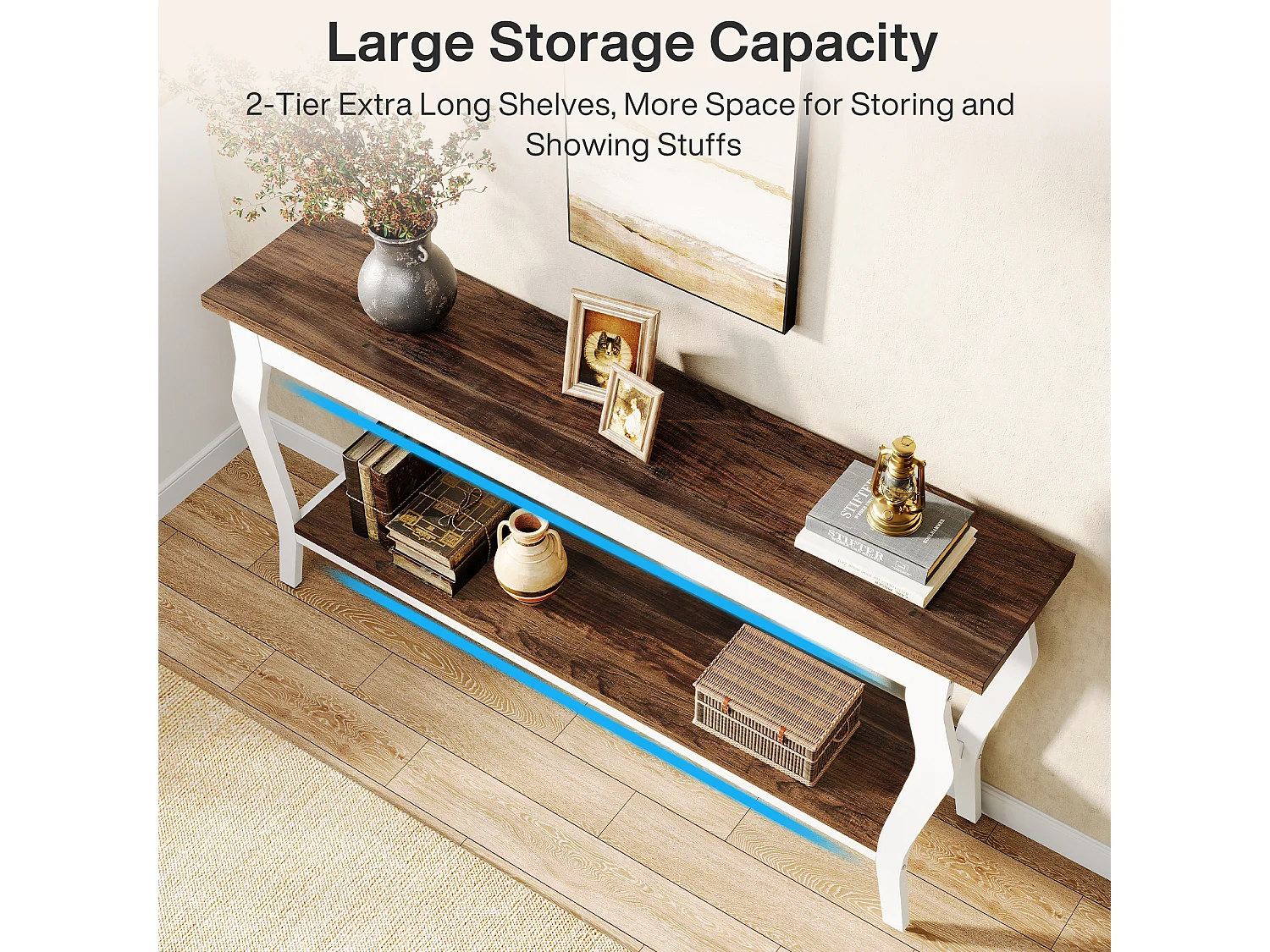 Mesa de Console de 180cm de Comprimento, Mesa de Sofá Vintage de 2 Camadas Behind The Couch