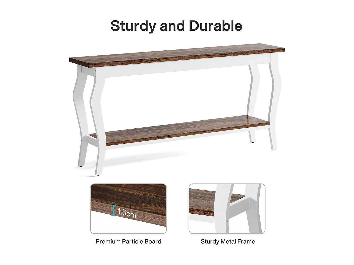 Mesa de Console de 180cm de Comprimento, Mesa de Sofá Vintage de 2 Camadas Behind The Couch