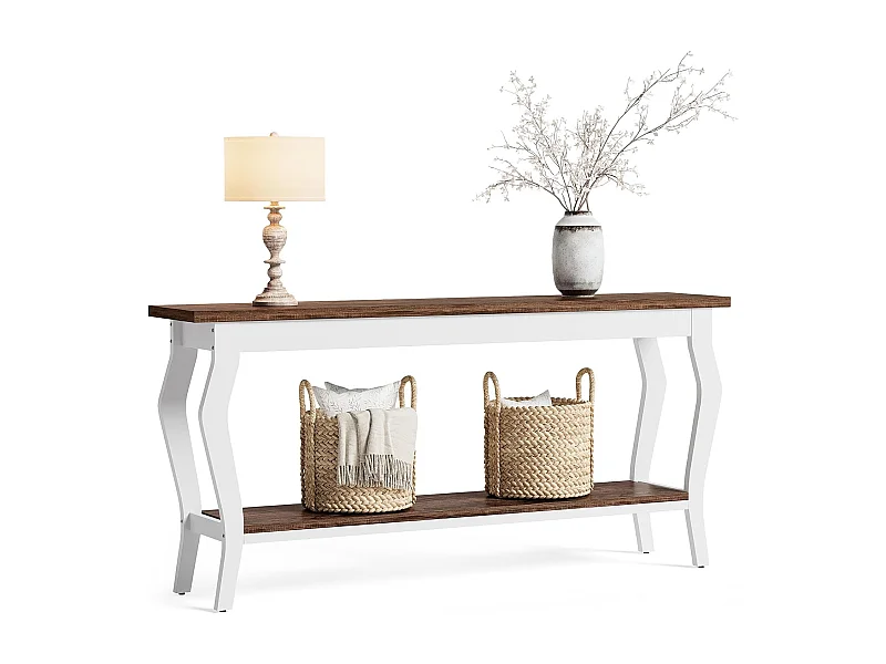 Mesa de Console de 180cm de Comprimento, Mesa de Sofá Vintage de 2 Camadas Behind The Couch