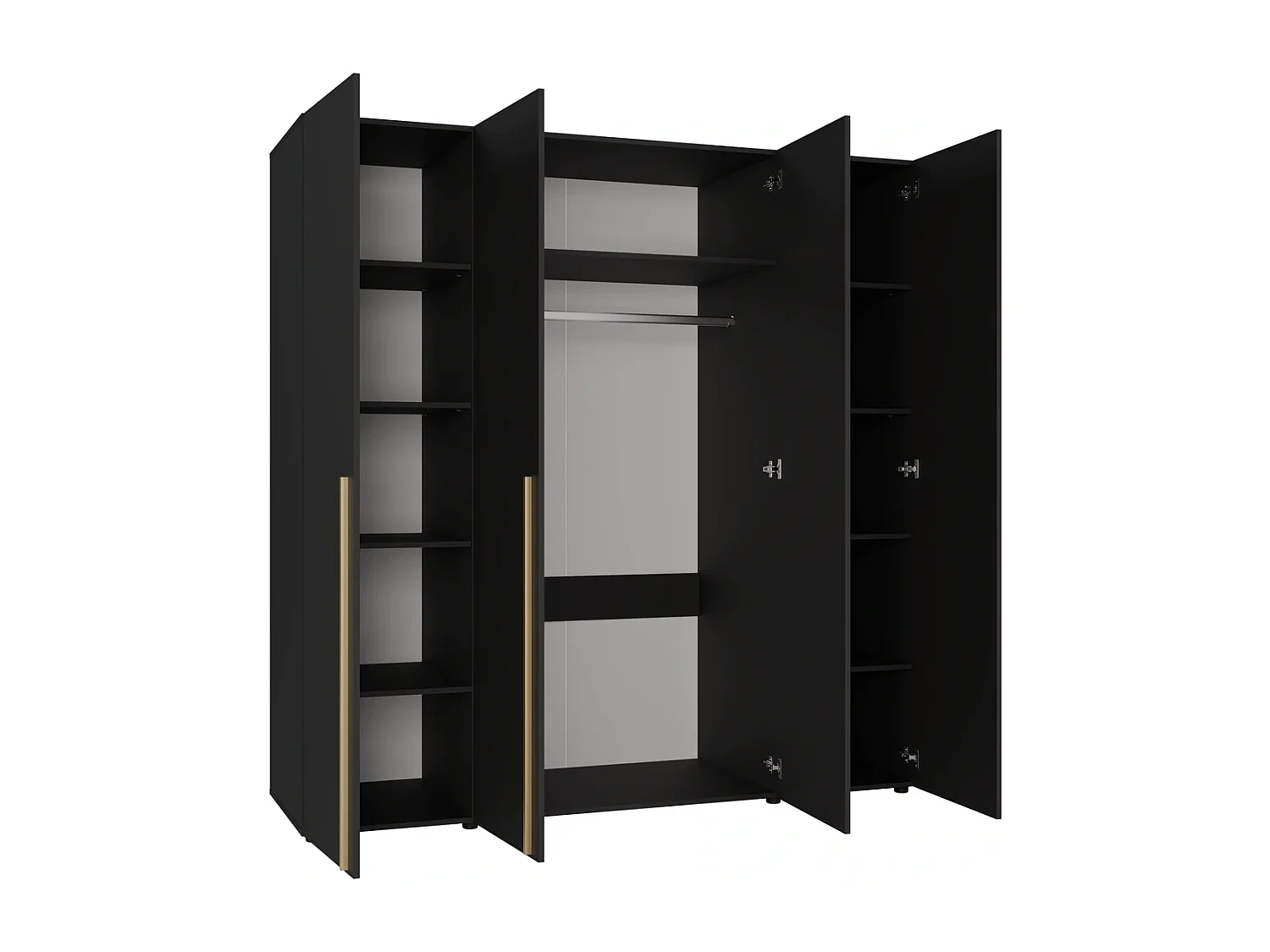 Kleiderschrank Arni 200 cm - 4 Drehtüren Schwarz Matt - 11 Einlegeböden