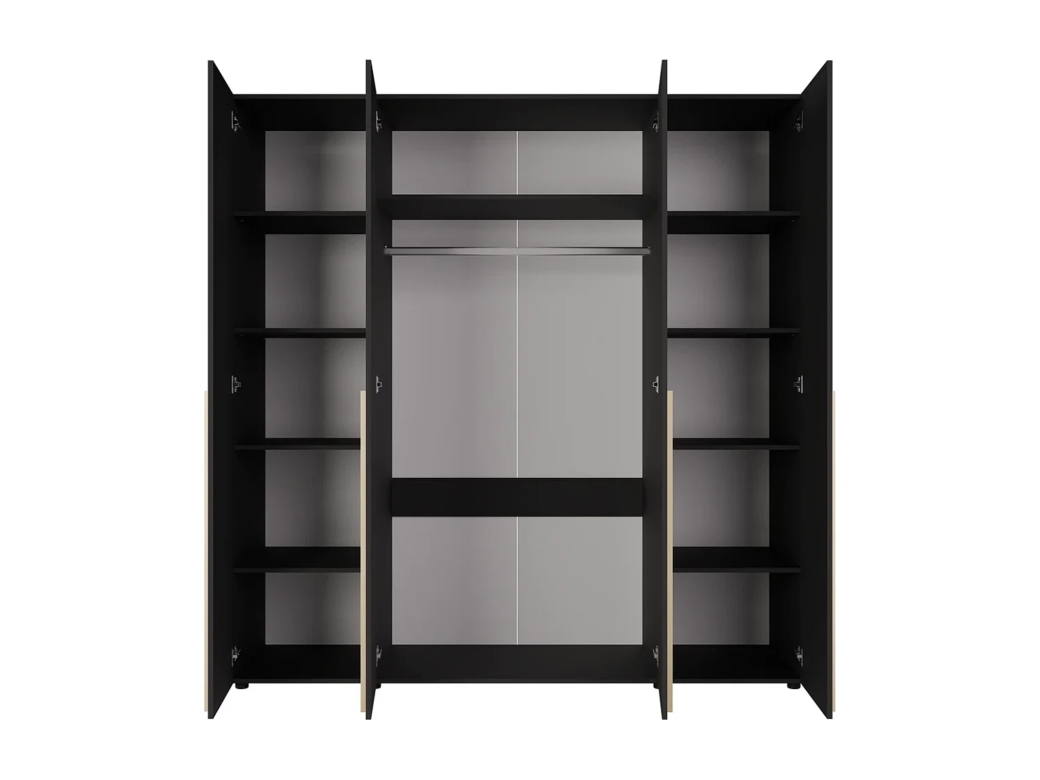 Kleiderschrank Arni 200 cm - 4 Drehtüren Schwarz Matt - 11 Einlegeböden