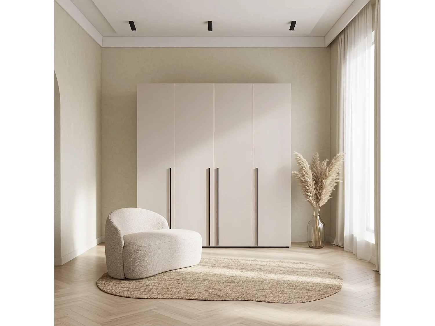 Kleiderschrank Arni 200 cm - 4 Drehtüren Kaschmir - 11 Einlegeböden