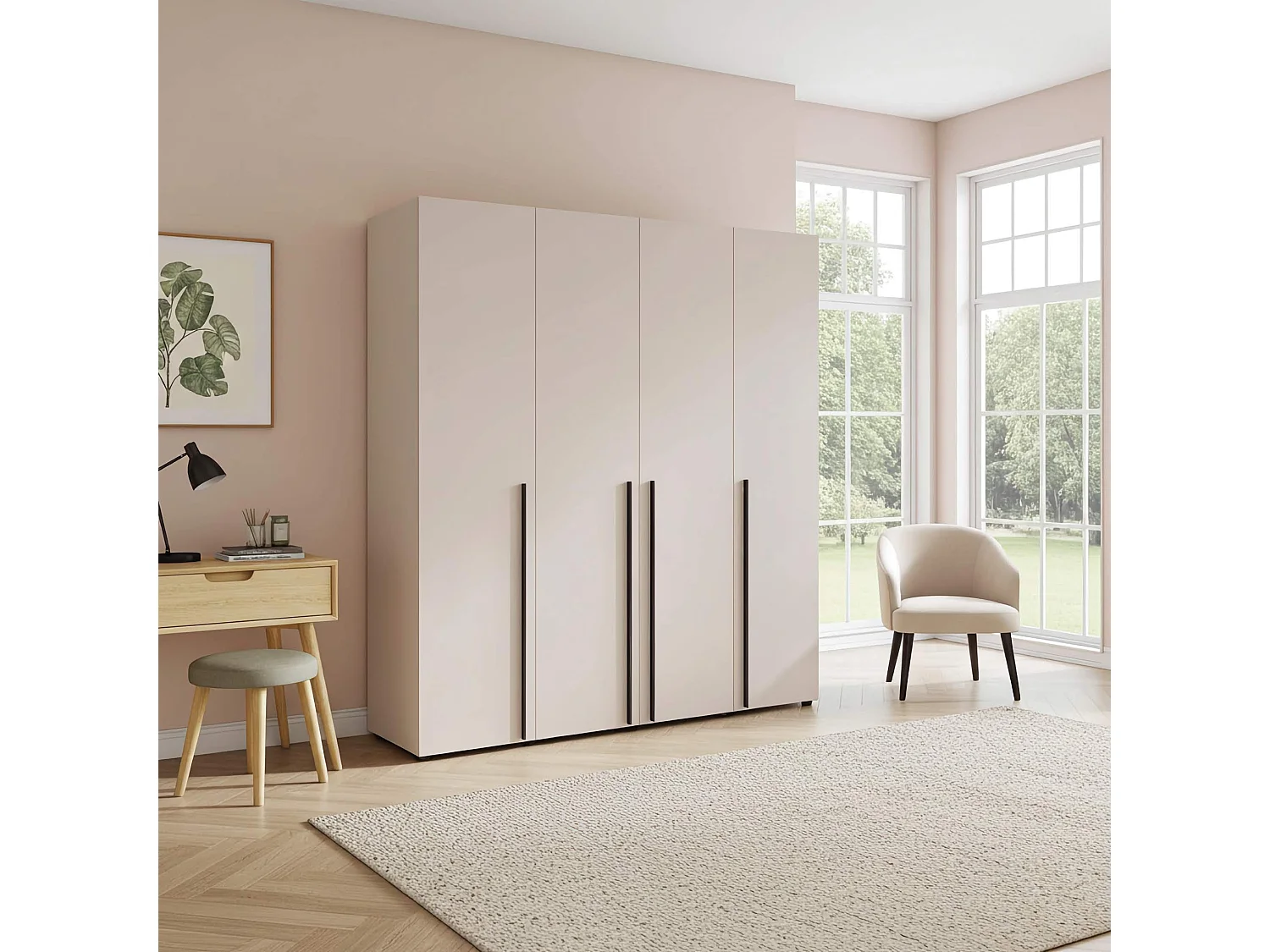 Kleiderschrank Arni 200 cm - 4 Drehtüren Kaschmir - 11 Einlegeböden