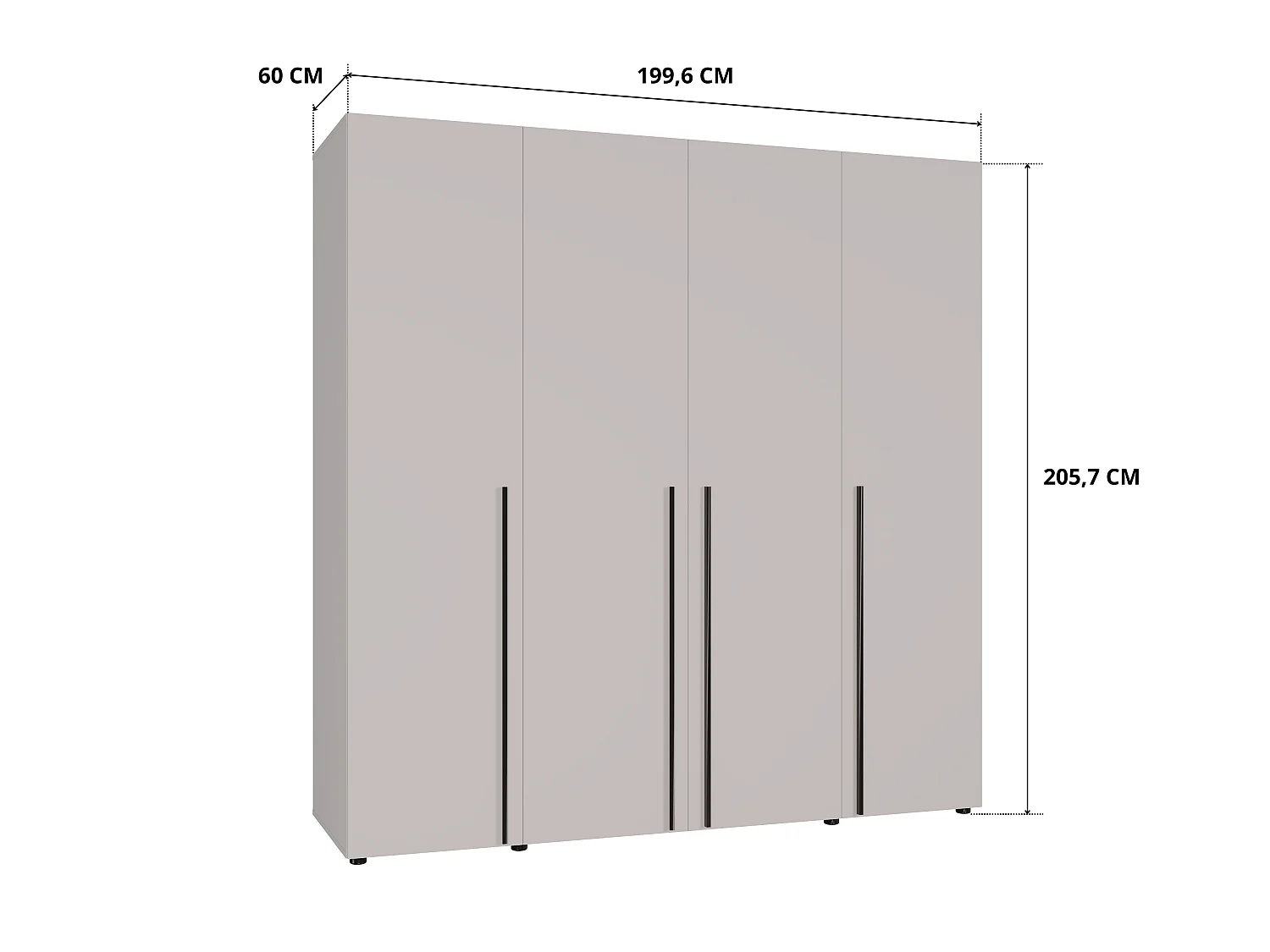 Kleiderschrank Arni 200 cm - 4 Drehtüren Kaschmir - 11 Einlegeböden