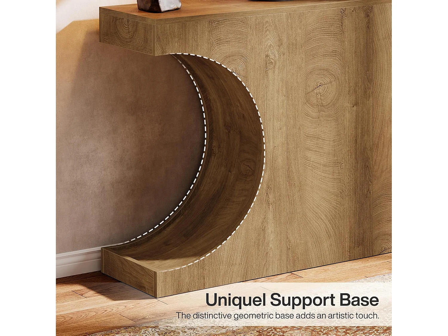 Console de style campagnard, table basse rustique de 105 cm avec pieds en forme de C