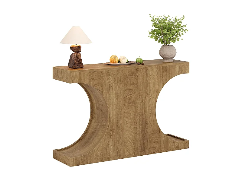 Console de style campagnard, table basse rustique de 105 cm avec pieds en forme de C