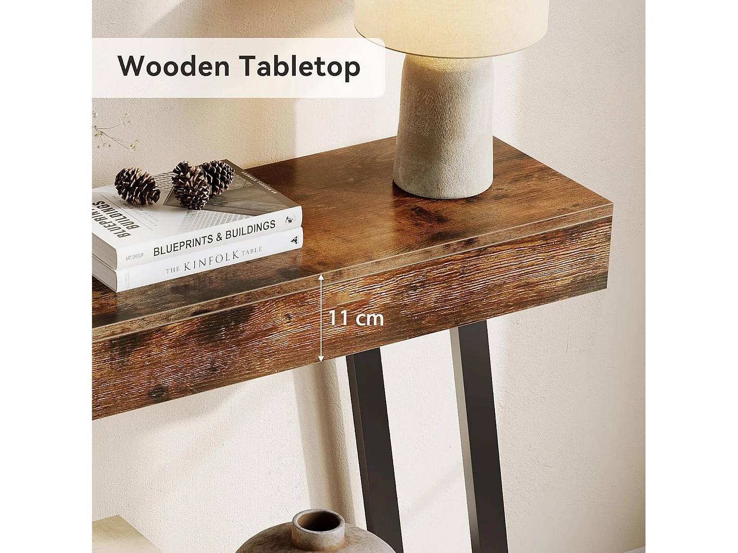 Mesa de Console de 103cm com Quadro Metálico Geométrico, Mesas de Entrada, Prateleiras de Armazenamento, 2 Camadas