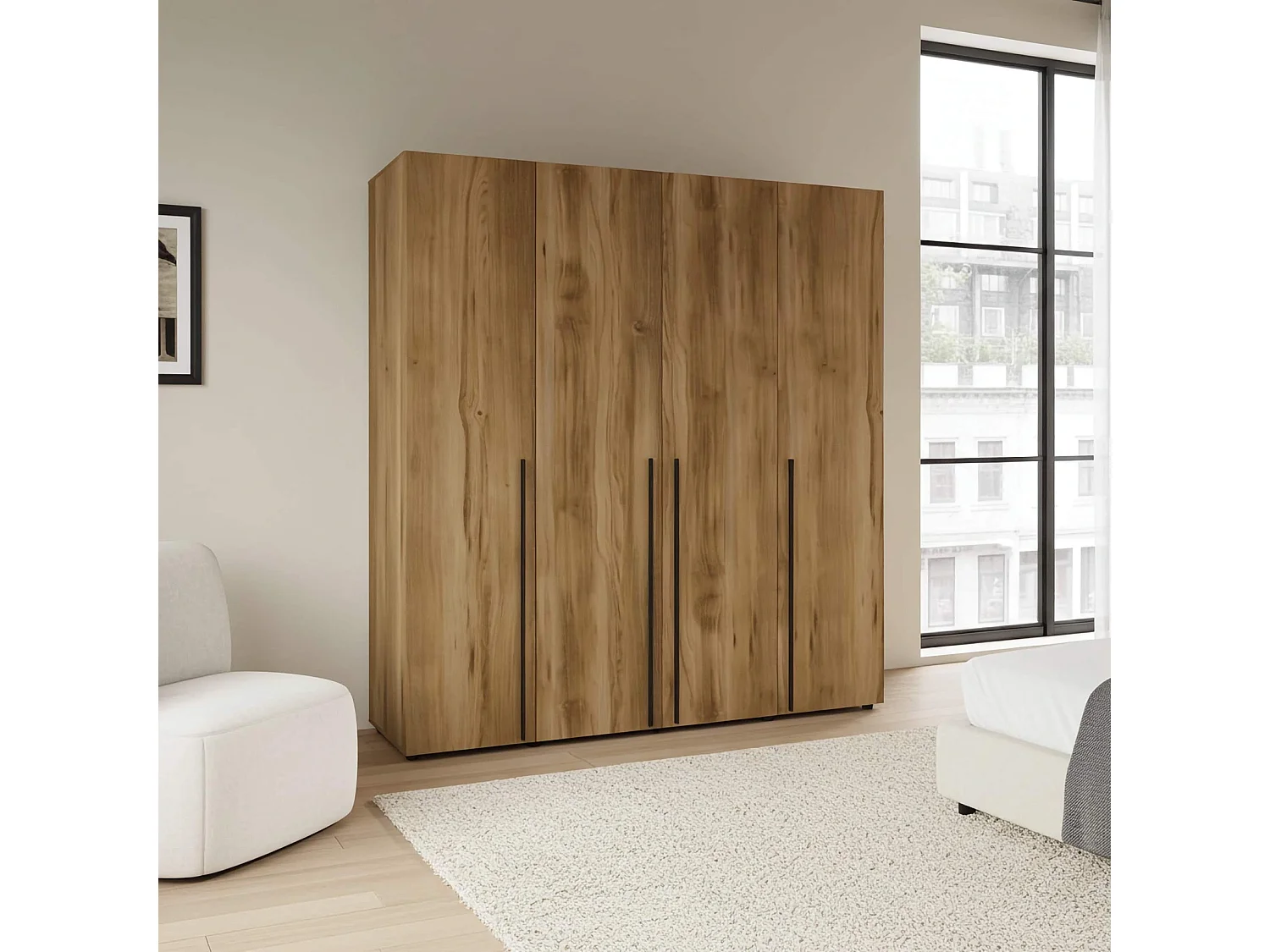 Kleiderschrank Arni 200 cm - 4 Drehtüren Eiche Gold Barock - 11 Einlegeböden
