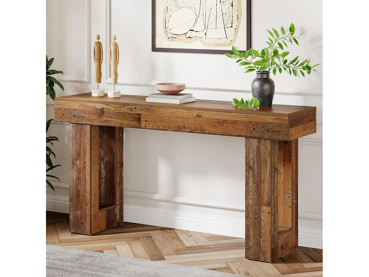 Mesa de Console, Mesa de Entrada Rural de 160cm, Mesa de Acento Retangular para Entrada, Corredor