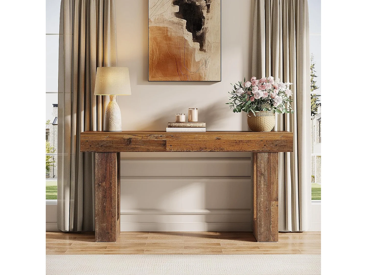 Mesa de Console, Mesa de Entrada Rural de 160cm, Mesa de Acento Retangular para Entrada, Corredor