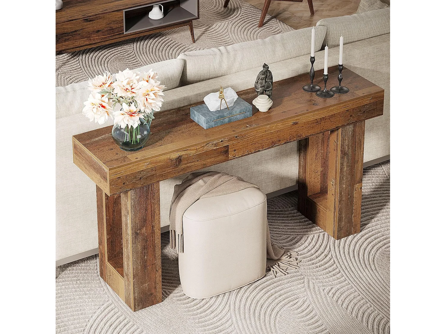 Mesa de Console, Mesa de Entrada Rural de 160cm, Mesa de Acento Retangular para Entrada, Corredor