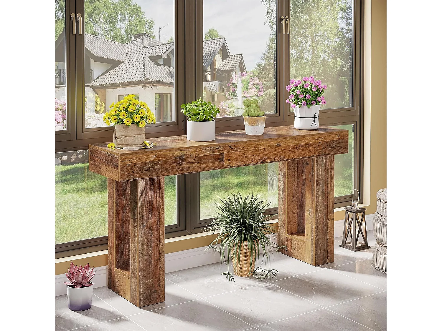 Mesa de Console, Mesa de Entrada Rural de 160cm, Mesa de Acento Retangular para Entrada, Corredor