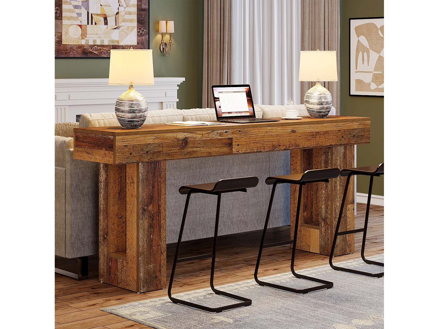 Mesa de Console, Mesa de Entrada Rural de 160cm, Mesa de Acento Retangular para Entrada, Corredor