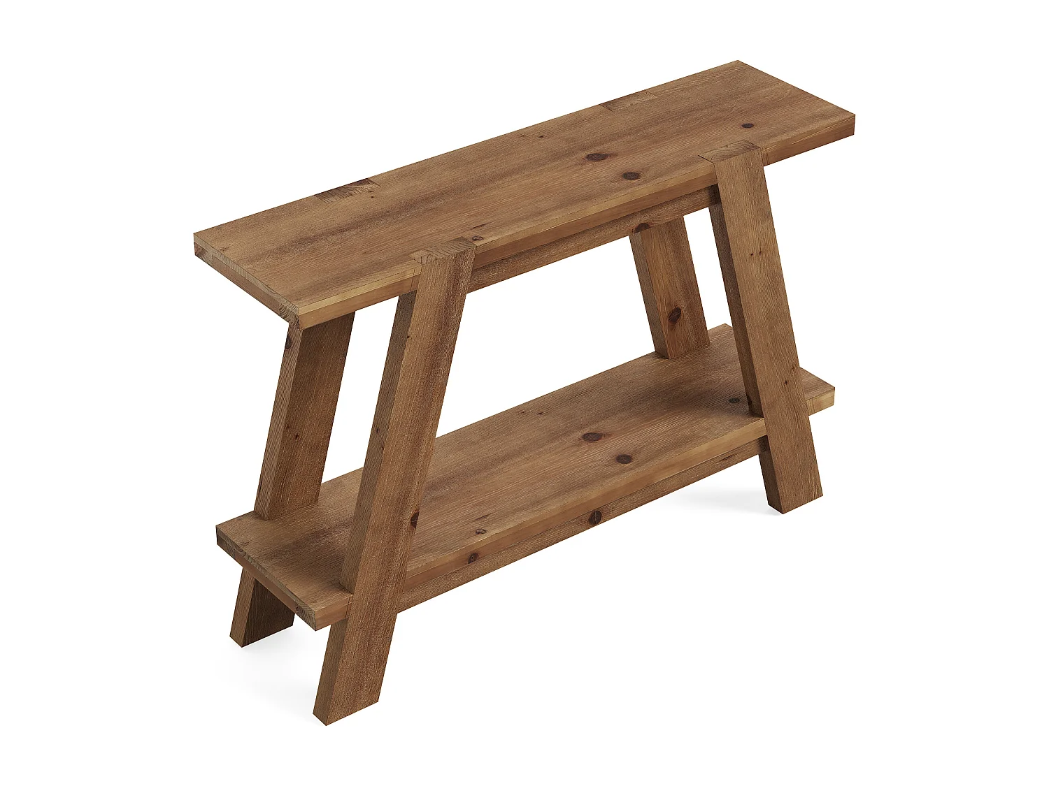 Mesa de entrada de madeira maciça de 110 cm, Mesa de console rústica de 2 níveis com armazenamento