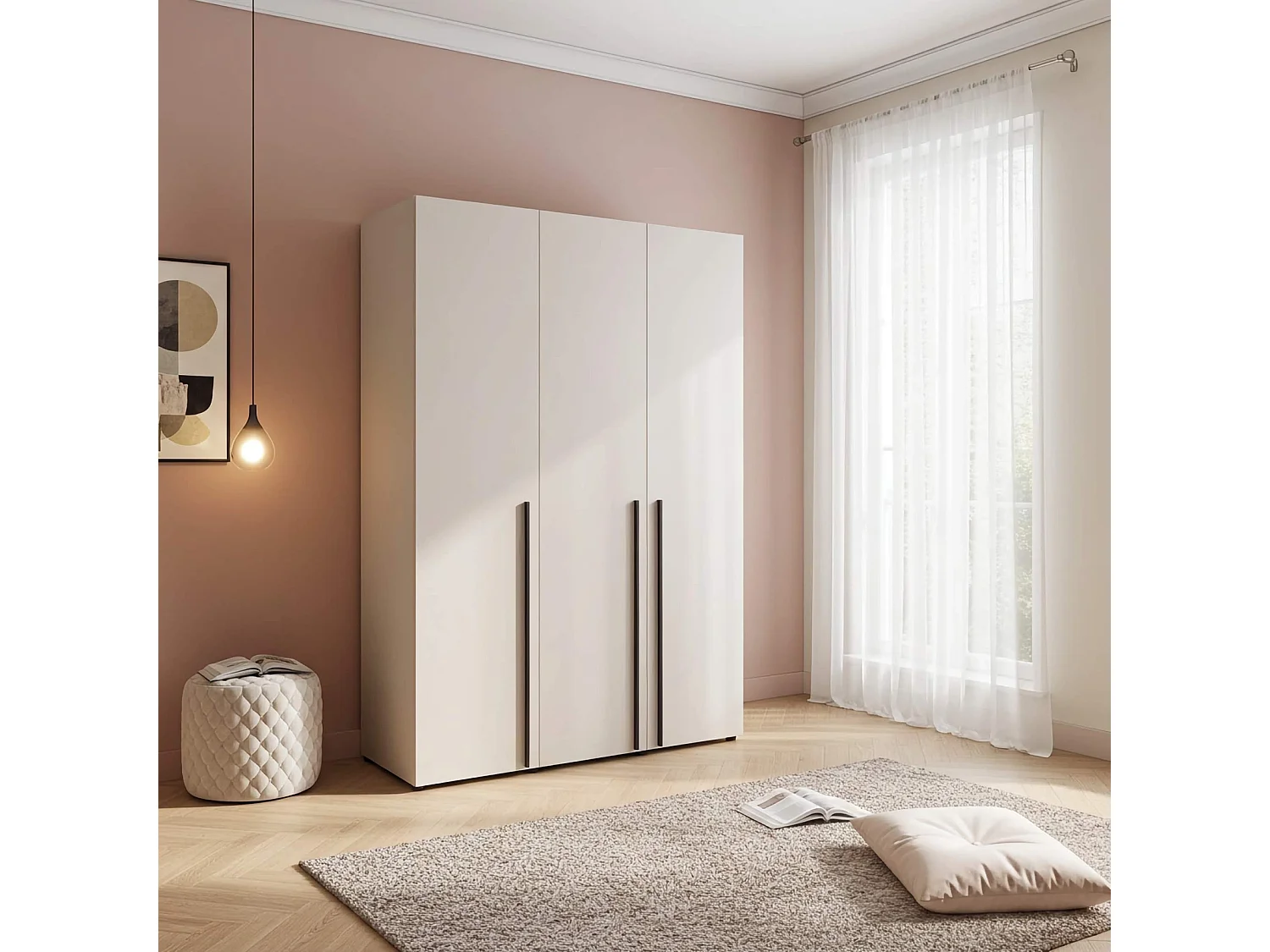 Kleiderschrank Arni 150 cm - 3 Drehtüren Kaschmir - Kleiderstange und Einlegeböden