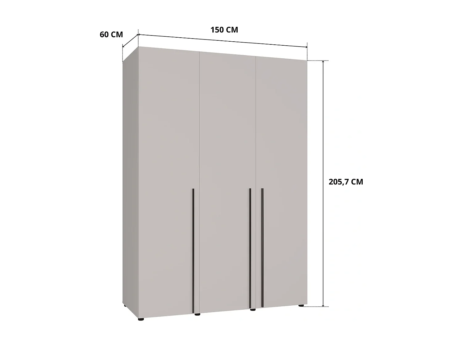 Kleiderschrank Arni 150 cm - 3 Drehtüren Kaschmir - Kleiderstange und Einlegeböden