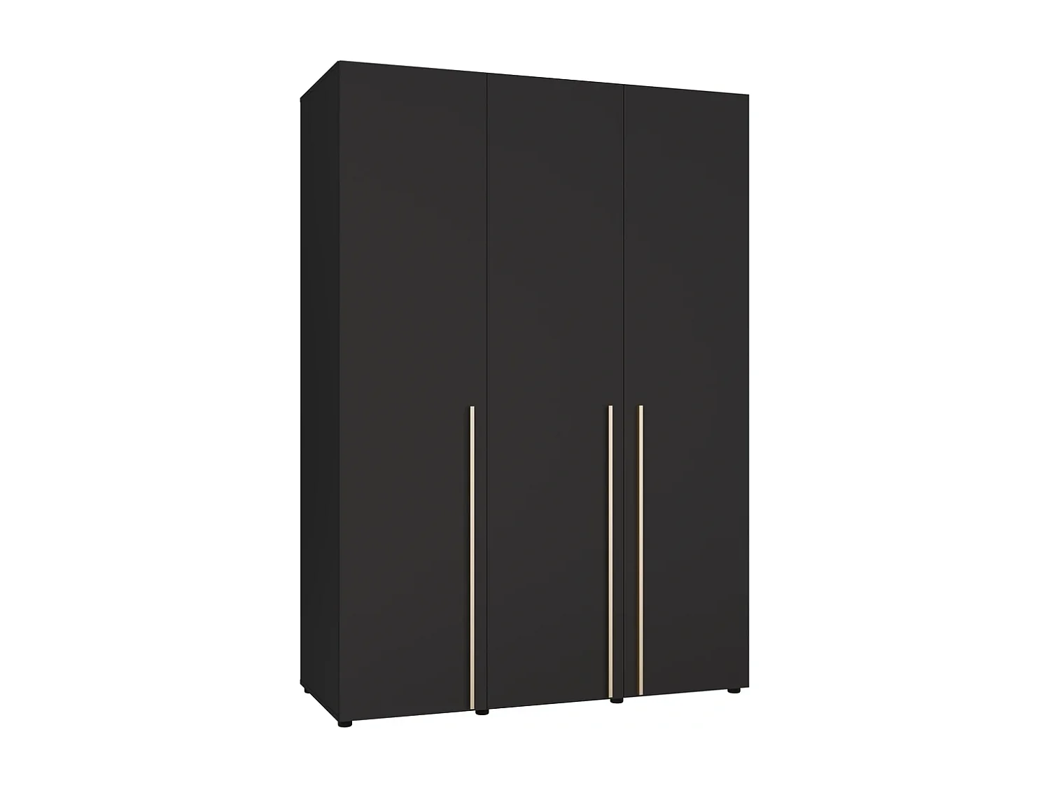 Kleiderschrank Arni 150 cm - 3 Drehtüren Schwarz Matt - Kleiderstange und Einlegeböden