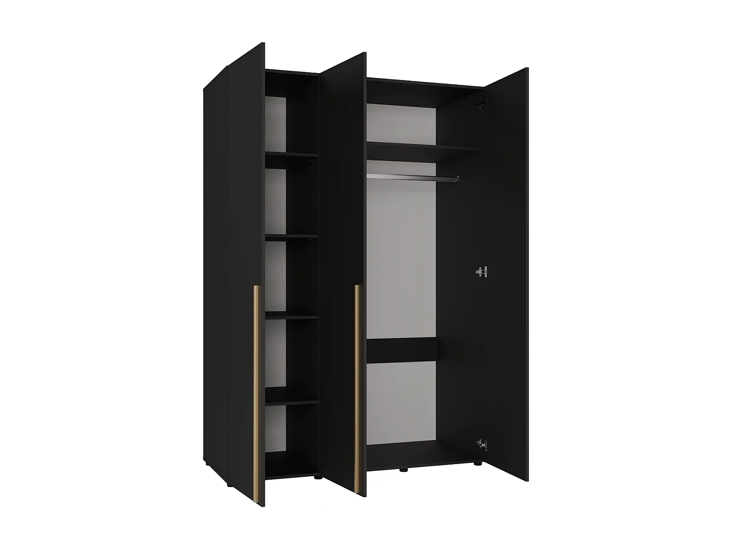 Kleiderschrank Arni 150 cm - 3 Drehtüren Schwarz Matt - Kleiderstange und Einlegeböden