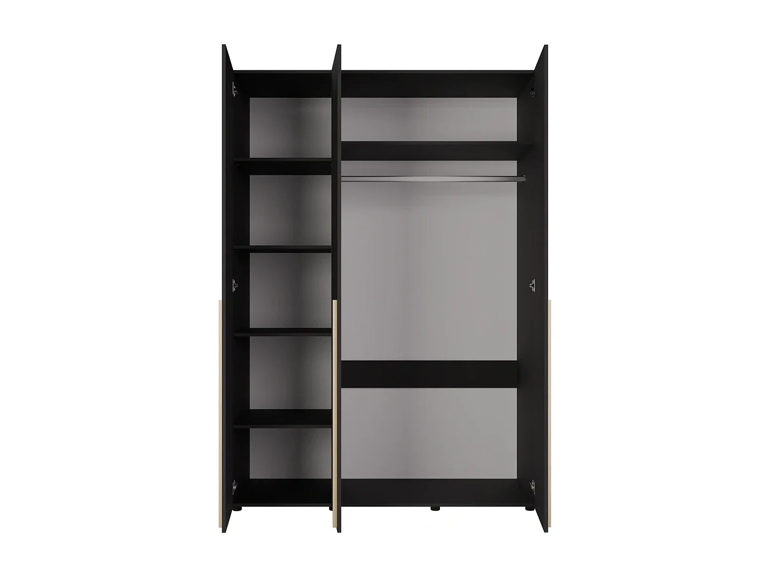 Kleiderschrank Arni 150 cm - 3 Drehtüren Schwarz Matt - Kleiderstange und Einlegeböden